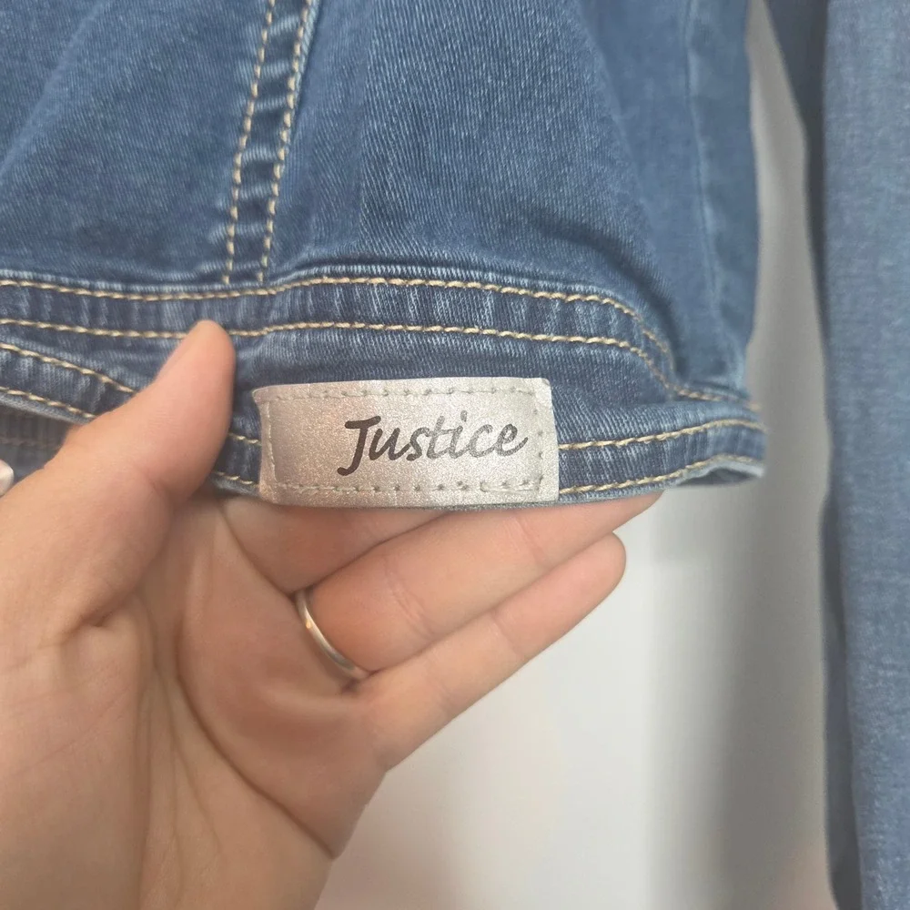 Justice Girls Blue Denim Cropped Jacket Rhinestone Embellished Size 12